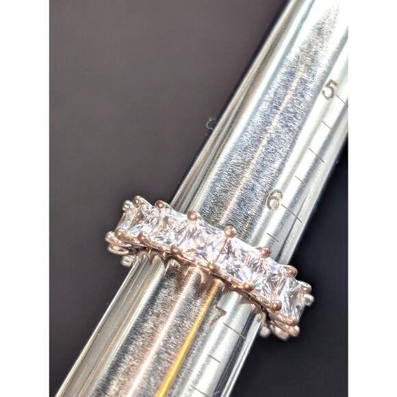 Silver Tone Square Cut CZ Eternity Band Ring Size 6.5 - Picture 6 of 6